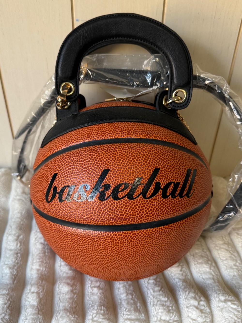 Basketball Crossbody Hand Bag Top Handle Purse Gold Chain Detachable Strap